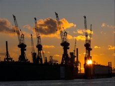 Hafen, Hamburg, Sonnenuntergang, Cargo
