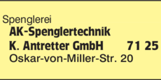 Anzeige AK-Spenglertechnik K. Antretter GmbH