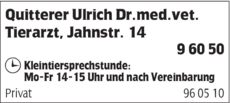 Anzeige Quitterer Ulrich Dr.med.vet.