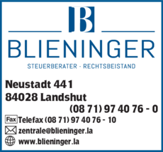 Anzeige Blieninger, Steuerberater - Rechtsbeistand