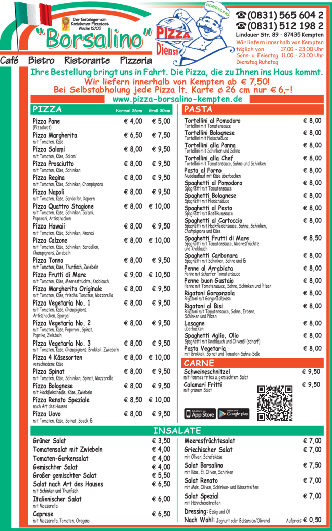 Pizza Borsalino PizzaDienst in Kempten ⇒ in Das Örtliche
