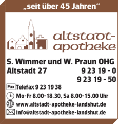 Anzeige ALTSTADT-APOTHEKE Wimmer S. und Praun W. OHG