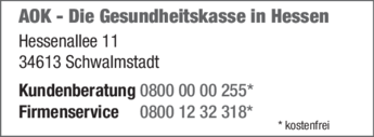 Anzeige AOK - Die Gesundheitskasse in Hessen Firmenservice