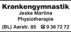 Anzeige Krankengymnastik Physiotherapie Martina Jeske