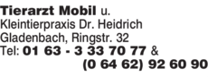 Anzeige Tierarzt Mobil u. Kleintierpraxis Dr. Heidrich