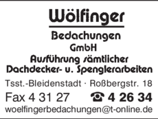 Anzeige Wölfinger Bedachungen GmbH