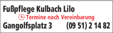 Anzeige Fußpflege und Massagen Kulbach Lilo