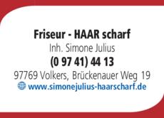 Anzeige Friseur - HAAR scharf Inh. Simone Julius