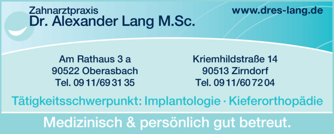Anzeige Zahnarztpraxis Dr. Alexander Lang M.Sc.