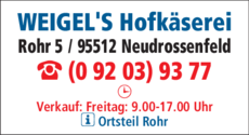 Anzeige Weigels Hofkäserei