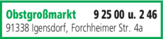 Anzeige Obstgroßmarkt