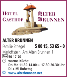 Anzeige ALTER BRUNNEN, Inh.: Familie Striegel