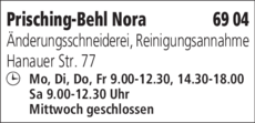 Anzeige Änderungsschneiderei Prisching-Behl Nora