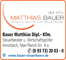 Anzeige Steuerberater Bauer Matthias