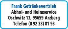 Anzeige Frank Getränkevertrieb
