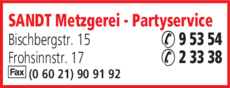Anzeige Sandt Metzgerei - Partyservice