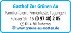 Anzeige Gasthof Zur Grünen Au