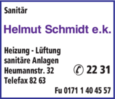 Anzeige Sanitär Schmidt Helmut