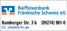 Anzeige Raiffeisenbank Fränkische Schweiz eG