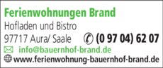 Anzeige Ferienwohnungen Brand