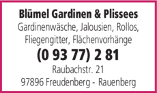 Anzeige Blümel Gardinen & Plissees