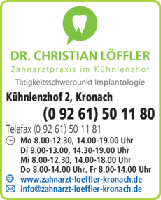 Anzeige Löffler Christian Dr., Zahnarzt