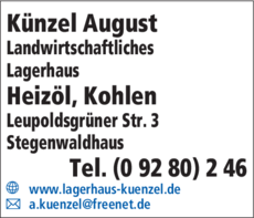 Anzeige Künzel August Landwirtschaftliches Lagerhaus