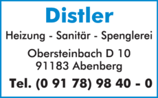 Anzeige Thomas Distler, Sanitär- u. Heizungstechnik Distler