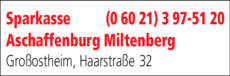 Anzeige Sparkasse Aschaffenburg Miltenberg Großostheim