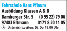 Anzeige Fahrschule Pflaum Hans