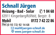 Anzeige Schnall Jürgen Heizung - Bad - Solar