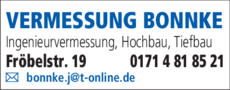 Anzeige Vermessung Bonnke
