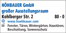 Anzeige Fenster Höhbauer GmbH