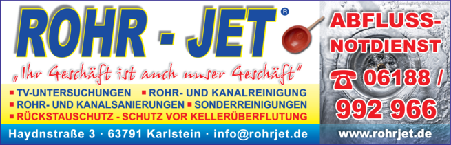 Anzeige Abflußreinigung Rohr-Jet