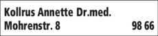 Anzeige Kollrus Annette Dr.med.