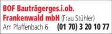 Anzeige BOF Bauträgerges. i. ob. Frankenwald mbH