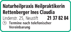 Anzeige Naturheilpraxis Heilpraktikerin Rettenberger Ines Claudia