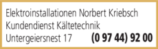Anzeige Kriebsch Norbert