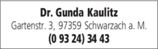 Anzeige Kaulitz Gunda Dr.