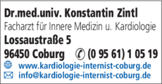 Anzeige Zintl Konstantin Dr.med.univ., Facharzt für Innere Medizin u. Kardiologie