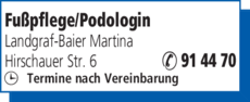 Anzeige Fußpflege/Podologin Landgraf-Baier Martina