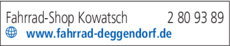 Anzeige Fahrrad-Shop Kowatsch