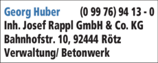 Anzeige Huber Georg Inh. Josef Rappl GmbH & Co. KG