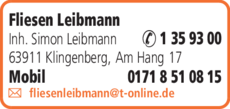 Anzeige Fliesen Leibmann
