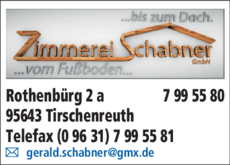 Anzeige Zimmerei Schabner GmbH