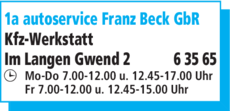 Anzeige 1a autoservice Franz Beck GbR