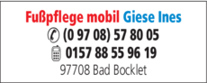 Anzeige Fußpflege mobil Giese Ines