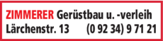 Anzeige Zimmerer Gerüstbau u. -verleih