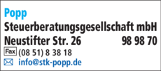 Anzeige Popp Steuerberatungsgesellschaft mbH