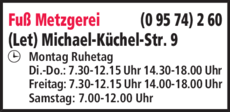 Anzeige Fuß Metzgerei